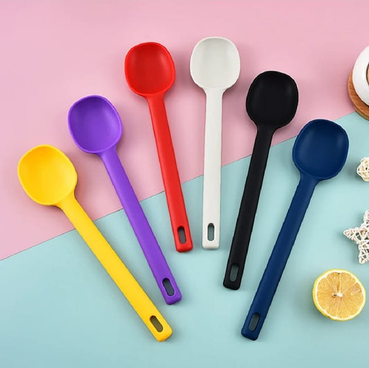1 Piece Serving Spoon Long Handle Silicone Stirring Spoon High Temperature Resistant Anti-scald Soup Spoon Large Size Seasoning Spoon Ice Cream Serving Spoon - Long Handle Silicone Stirring Spoon ( Random Color )